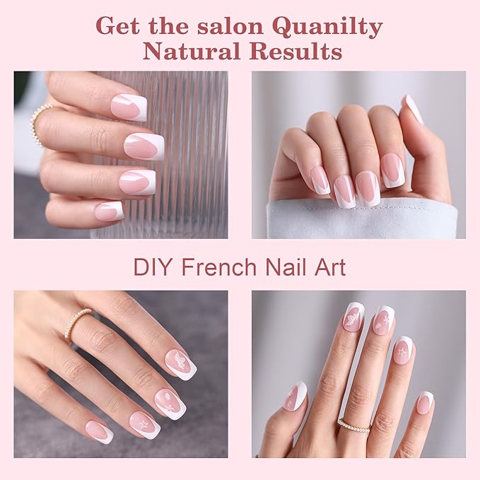 Pink French Gel Nail Tips, OPkssnails 150pcs Short Square Soft Deep French tip press on nails, Pre-shaped Acrylic False Nails, No Need to File Fake Nails Extension in 15 Sizes