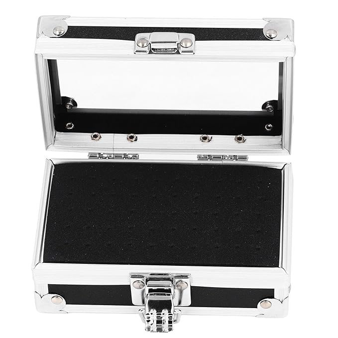Pomya Nail Drill Bit Holder Storage Box, Multi Hole Nail Drill Bits Stand Displayer with Transparent Cover, Nail Bits Organizers Container (Black)