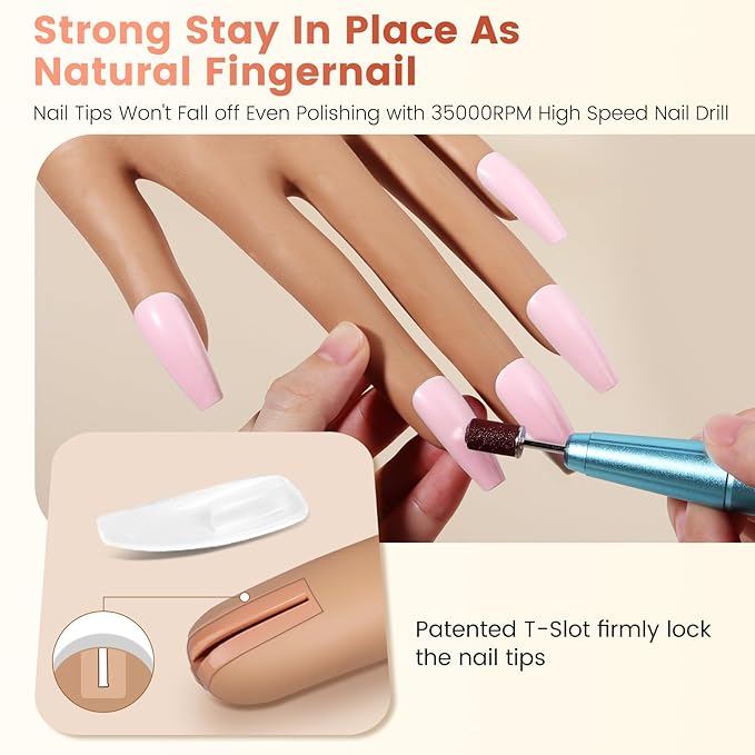 Practice Hand for Acrylic Nails: Nail Tips Won't Fall off Fake Hand for Nail Practice - Flexible Practice Nail Hand With 200PCS Nail Tips for Beginners Salon