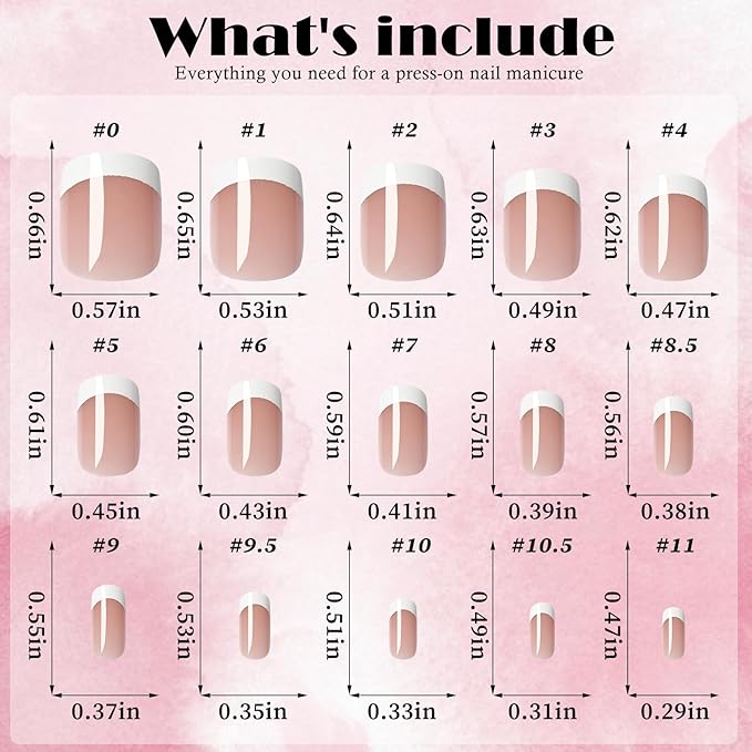 AddFavor White French Tip Press on Nails Short - 240pcs Brown Extra Short Square Fake Nails, Square Nails Press on Acrylic Nail Extension Nails Art DIY