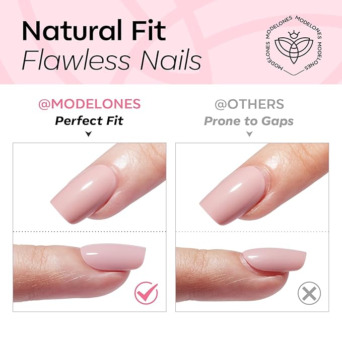 Modelones French Tip Press on Nails Short, Duck Fake Nails TIps, Reusable Nail Kit with Nail Glue Adhesive Tabs Mini Nail File, Nails Press Ons 30Pcs 15Sizes, Women Girl Gift