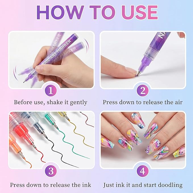 12 Colors Nail Art Pen Set - Quick Dry Nail Polish Markers with Fine Tip, 3D Painting Liner & Dotting Brush for DIY Salon Manicure, Professional Nail Art Kit Gift for Adults Beginners (2026 New)