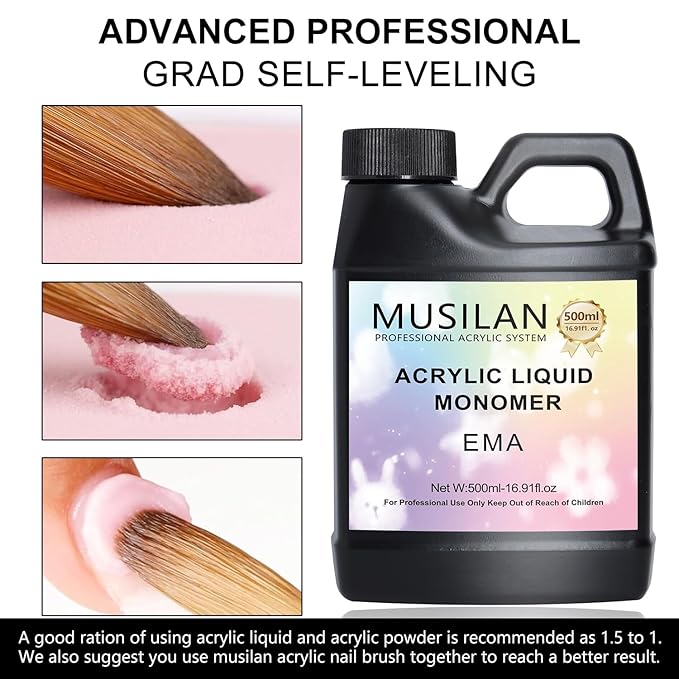 Monomer Acrylic Nail Liquid, Professiona 16.9oz Monomer Liquid for Acrylic Nail Sets and Acrylic Nail System Kit,MMA Free Monomer, Non-Yellowing Acrylic Liquid for Nails Salon DIY & Technician