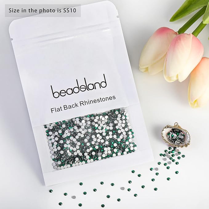 Beadsland 2880pcs Flat Back Crystal Rhinestones Round Gems for Nail Art and Craft Glue Fix,Emerald,SS10,2.7-2.9mm