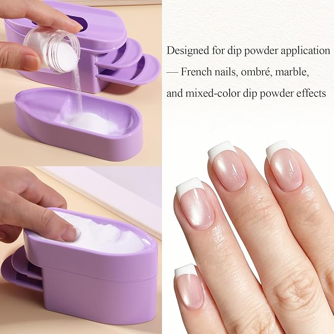 2 in 1 Dip Powder Recycling Tray System, Nail Dip Powder Storage Tray with Cleaning Brush, Container for Glitter, Sequins, Caviar Beads, Manicure Tool Kit for Home & Salon (Purple)