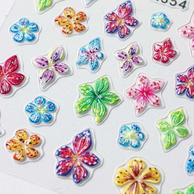 Stickers para Uñas Nail Stickers Self-Adhesive Sticker Colorful 3D Wild Flower Embossed Calcomanías para Uñas Floral Art Design Accessories Hight Quality 4 Sheets