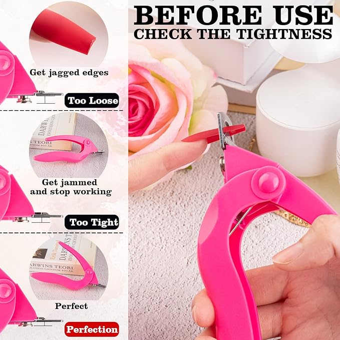 Belleboost Adjustable Acrylic Nail Clippers with Sizer and Catcher, Hot Pink Professional Dial Stainless Steel Blade Nail Tips Cutter, Artificial Fake Nail Trimmer, Manicure Tool for Salon Home