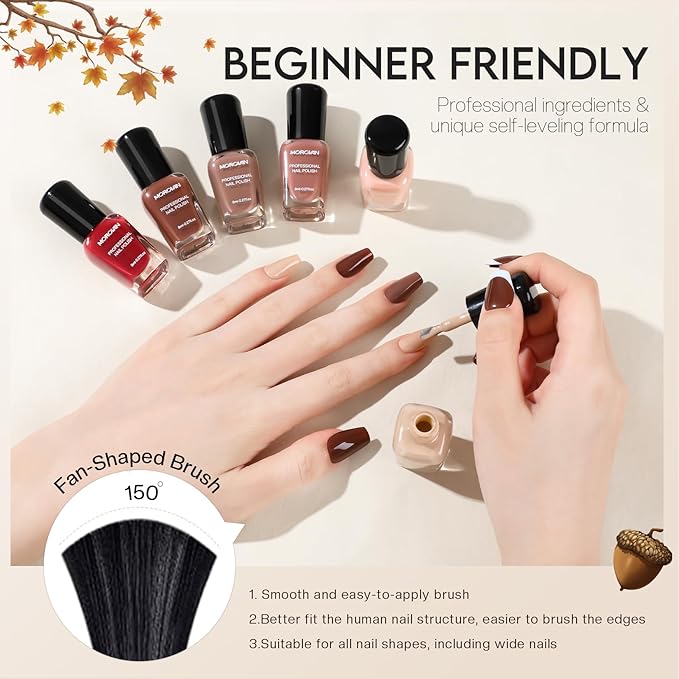 Morovan Brown Nail Polish Set: Winter Nude Dark Chocolate Nail Polish Kit Regular Air Quick Dry Autumn Fingernail Polish Pack for Women Nail Art Christmas Gift Holiday Party