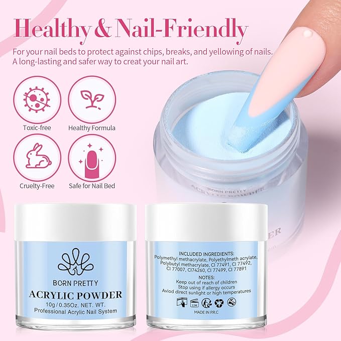 BORN PRETTY Acrylic Powder Set-24 Colors Acrylic Nail Powder Set All Seasons Colors Pigmented Powders for French Nail Extension Valentines Day Gifts for Women Home DIY & Salon No Lamp Needed