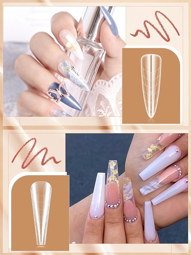 EBANKU 288PCS Poly Extension Gel Dual Nail Form, Stiletto Coffin Acrylic Nail Forms for French Nails, 76PCS Dual Forms French Sticker Silicone Pads, 6 Styles Scale for Manicure Extension