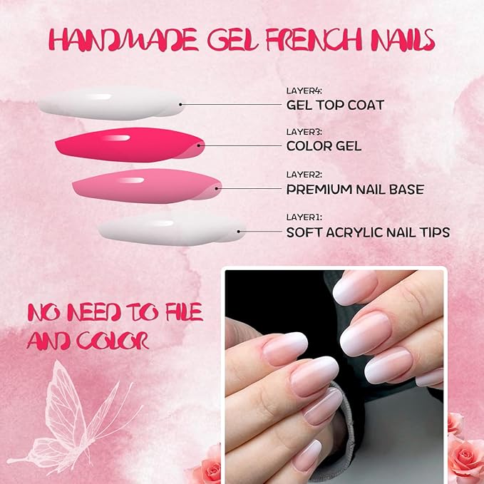 AddFavor 240pc Ombre Oval Press on Nails Short Fake Nails - Glue on Nails Oval Acrylic Nails Press ons Nail Tips Short Stick on Nails with Nail Glue and Adhesive Tabs for Women