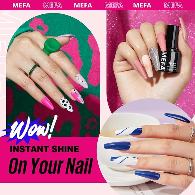 MEFA 19 Pcs Gel Nail Polish Kit with U V Light, 12 Colors All Seasons Soak Off Gel Polish Nail Set with Base Top Coat Essential Manicure Tools Beginners Salon Nails Art DIY