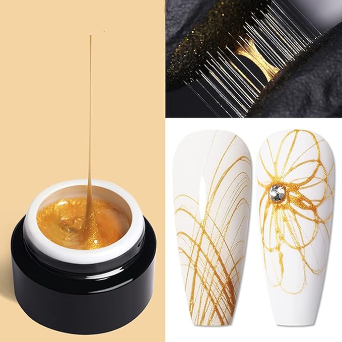 Gold Spider Gel for Nails, Gold Gel Paint for Nails Art UV LED DIY Design Manicure Spider Paint Nail Gel for Nail Art