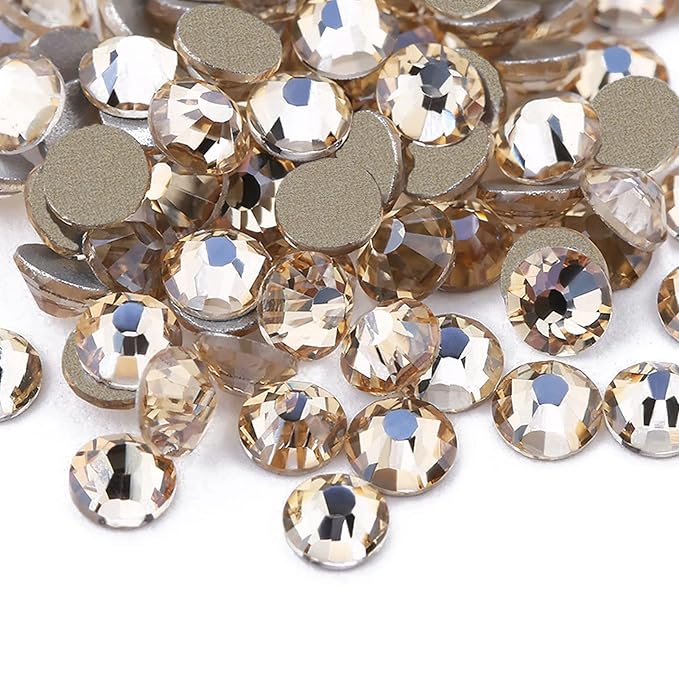 Dowarm 1440 Piece SS4 Flatback Rhinestones, 1.5MM Mini Flatback Nail Crystal Rhinestones for Craft, Dance Costumes, Non Hotfix (SS4 / 1.5MM, Golden Shadow/Champagne)