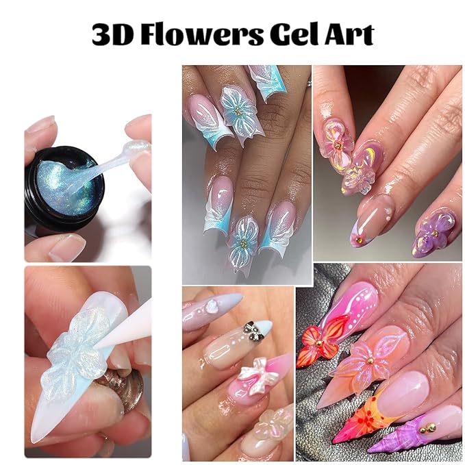 Solid Builder Gel Kit, 6 Colors Non Sticky Hand Solid Builder Gels for Nails Aurora Blue Pink Pearl White Hard Gel With Silicone Carving Pen 3D Sculpting Nail Art Starter Kit