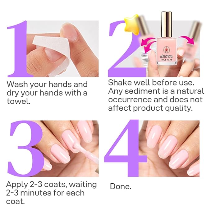 Nail Strengthener for Women, Pink Nail Hardener Extra Strong and Growth, Long-Lasting Quick Dry, Nail Strengthening Polish for Weak Brittle Splitting Damaged Nails, Enhanced Shine 12ML