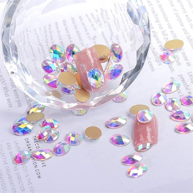 AD Beads Top Czech AB Crystal Flatback Rhinestone Nail Art Decoration Multi Shape (S07 Oval 4x6mm, 100 Pcs)