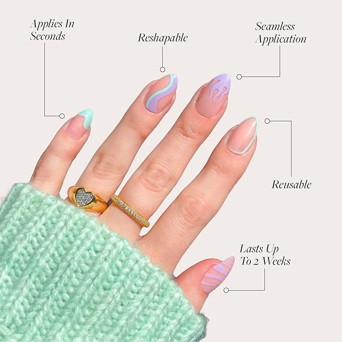 Glamnetic Press On Nails - Wild Card Fake Nails | Opaque UV Finish Short Pointed Almond Shape, Salon Quality Pastel Nails in 12 Sizes - 24 Nail Kit with Glue