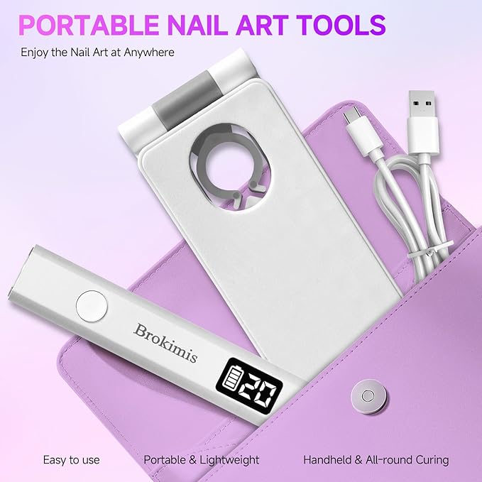 Handheld UV Light for Gel Nails with Stand, Mini Nail Lamp with LCD Display 3-Timer Modes Portable Cordless Rechargeable USB Small Nail Dryer for Fast Curing Home DIY Manicure Nail Art