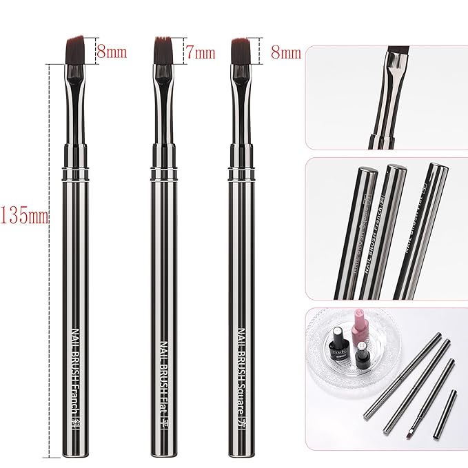 JASSINS Nail Art Clean Up Brushes, 3 Pcs Flat/Oval/Fine Angled Gel Nail Brushes,For Nail Art Design Painting DIY and Cleaning Polish Mistake on the Cuticles (Copper)