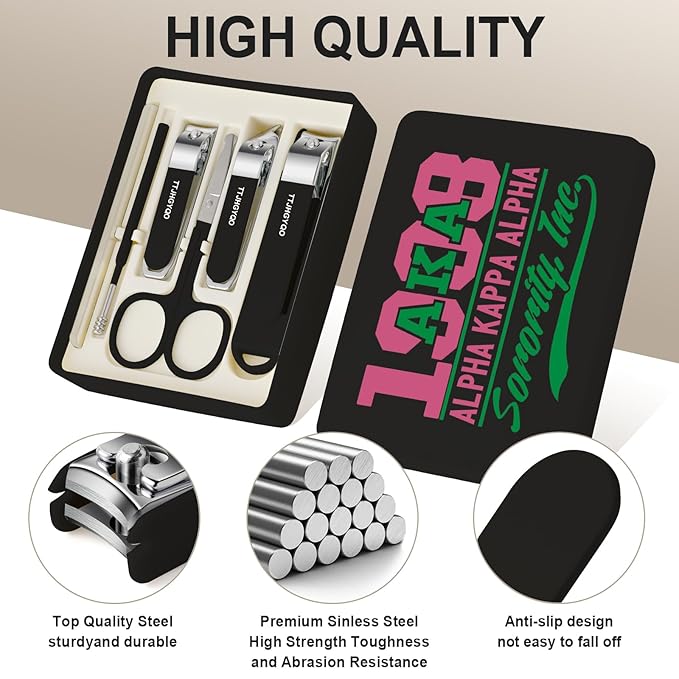 Nail Clippers and Beauty Tool Portable Set Nail Clipper Set Manicure Set 6 in 1 AKA Sorority Gifts Suitable for for Women Home, Workplace, Outdoor Travel,Etc. (AKA Black)