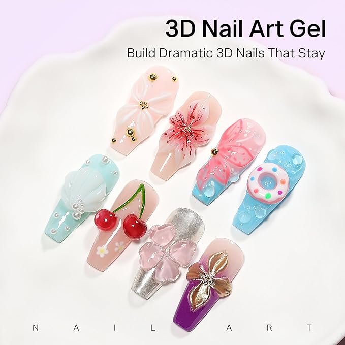 MIZHSE 3D Nail Art Gel Clear and White Solid Builder Gel for Nails Non-Sticky Sculpting Hard Gels with Dual Form for 3D Carving Patterns Flowers Nail Art Design Home DIY Manicure for Women