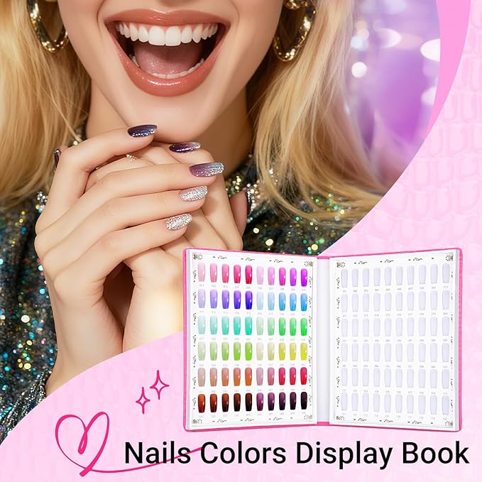 Segbeauty 120 Color Nail Swatches Polish Display Book, Pink Nail Color Display Book Sample, Nails Polish Organizer with 120 False Nails Tips, Gel Press On Nails Art Salon Supplies Holder Stand Case