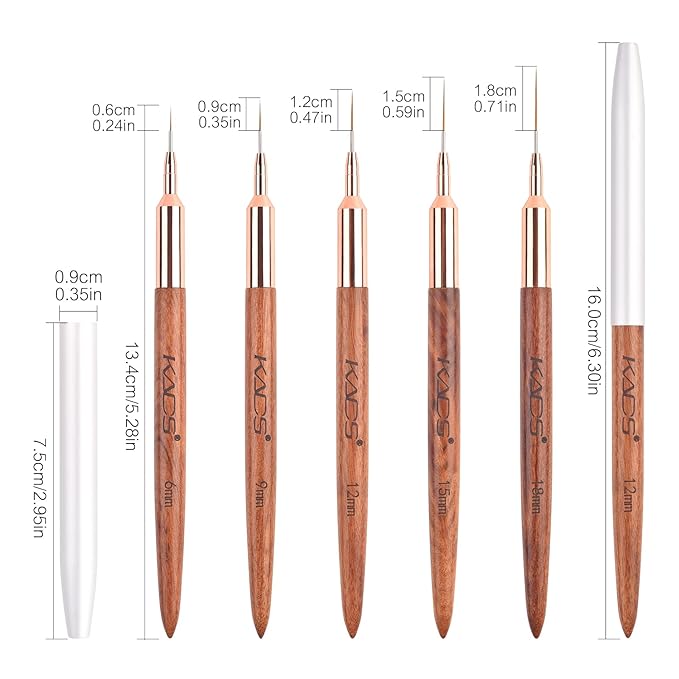 KADS Fine Liner Brush, Nail Art Striping Brushes 6/9/12/15/18mm Thin Line Nail Brush Detail Drawing Brush Gel Nail Polish Brush (6mm)
