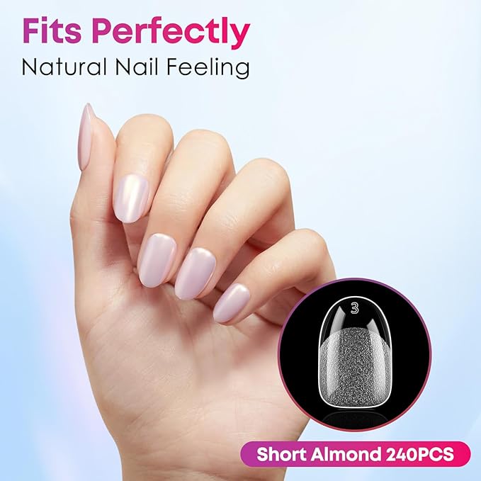 Short Oval Nail Tips 240PCS Soft Gel Pre-shaped Half Matte Clear Acrylic Nail Tips, Short Oval Round Full Cover Fake Press On Nails For Nail Extension Art DIY Salon 12 Sizes