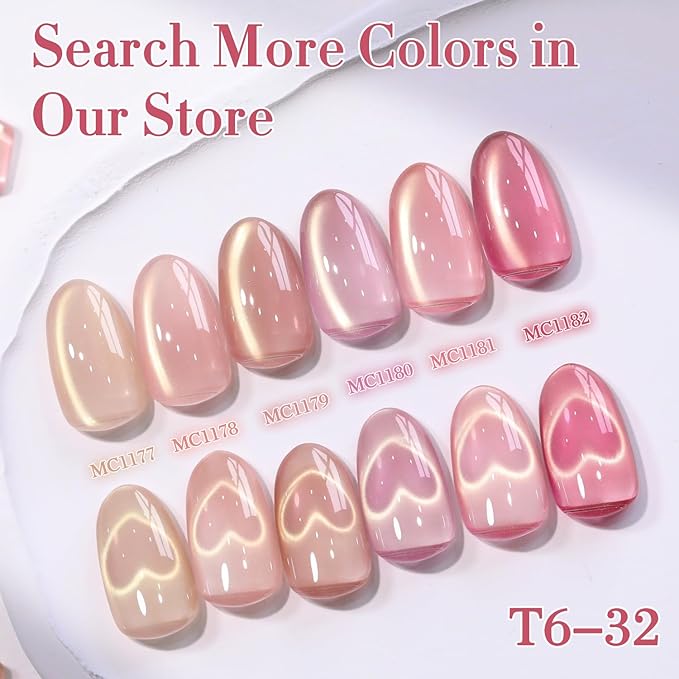 Double Rhythm 0.5 Oz Cat Eye Gel Polish with Magnet Same Color Same Bottle Holographic Glitter Shimmer Translucent Color Salon 15 ML Magnetic Nail Art (Rose Pink-MC1182)