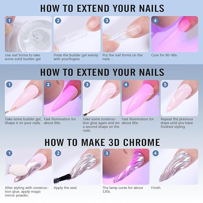 Clear Builder Gel for Nails: Sweet Trend 10 in 1 Hard Gel Scuplted Kit - 60g LED/UV Strengthen Nail Art for Base Rhinestone 3D Extension Sculpting Overlay Tips - Manicure Set with Forms & Brushes