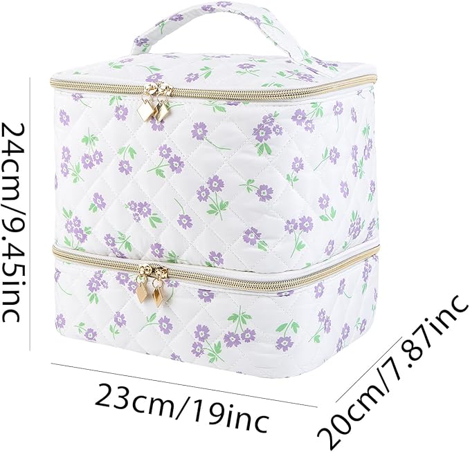 Nail Polish Organizer Aesthetic Nail Organizers and Storage, Bow Nail Supplies Kit Organizer Travel Carrying Case for Manicure Tools (Floral J, 2 Layer)