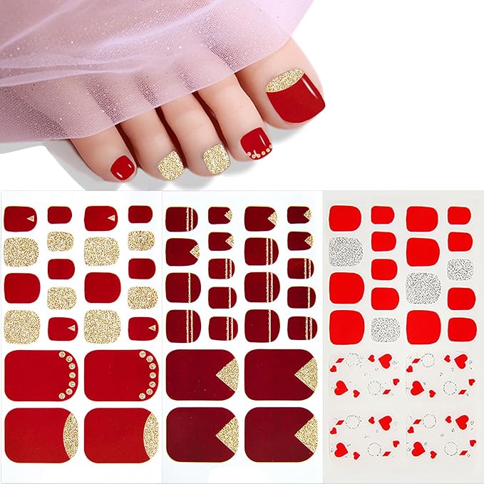 JERCLITY 440 Pieces 20 Sheets Toe Nail Stickers Full Nail Wraps Self-Adhesive Glitter Toenail Polish Strips Full Nail Stickers Nail Art Decals Strips with Nail File for Women Girls Kids（Warm Colors）