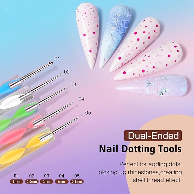 Metallic Nail Art Brushes 5pcs, Nail Holder for Painting Nails, Liner Brush, 5pcs Nail Dotting Tool, Nail Stand, Nail Art Tools for Home DIY & Salon Nail Art Design