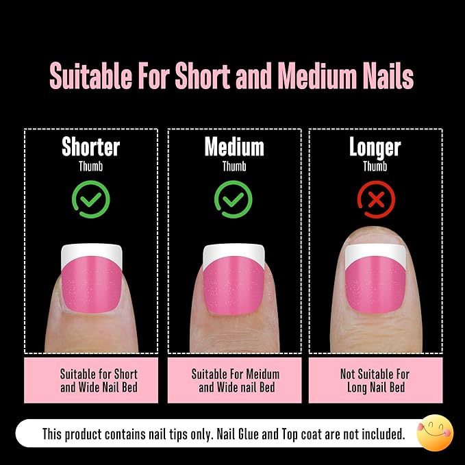 NOVO OVO Extra Short White French Tip Nail Tips, XS XXS Square Round ROSE PINK, for Wide & Short Nail Beds, Thick Full Cover Press on for Women Men, Soft Gel Acrylic Extension kit, 16 Sizes x 224pcs