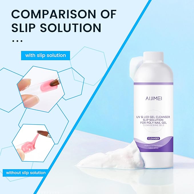 AIJIMEI Uv&Led Gel Cleanser Slip Solution for Poly Nail Gel 120ml & Nail Brush Cleaning Solution for Fast Cleaning Acrylic Nail Brush Cleaner Nail Art Paint Brushes Cleaner