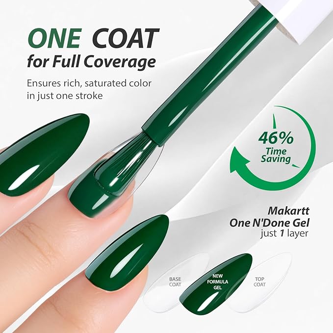 Makartt Ultra-Pigmented Green Gel Nail Polish 15ml One N'Done Gel Polish One-Coat Soak Off High-Gloss Ceramic Shine, Salon-Grade UV Nail Art Manicure DIY Salon Home - Evergreen Mood