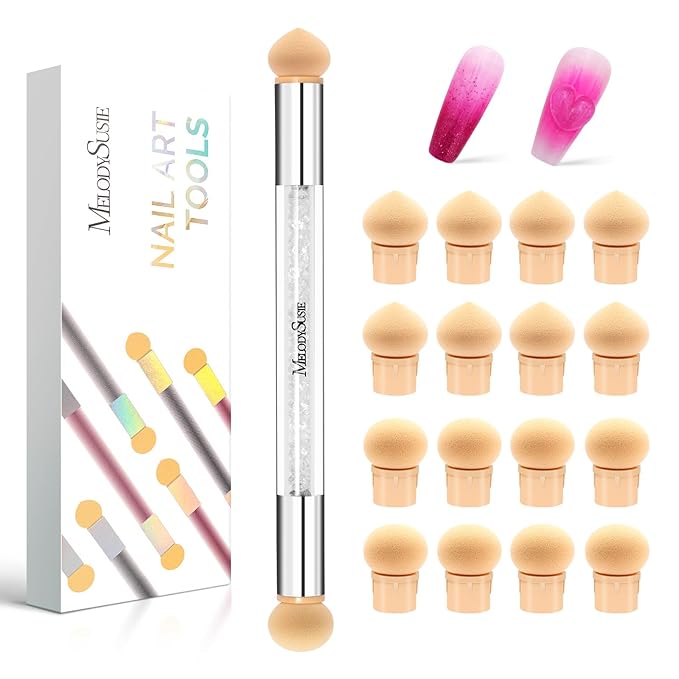 MelodySusie Nail Sponge Pen for Ombre Gradient, Double Ended Sponge, 16pcs Replaceable Sponge for Nail Art Tools for Home and Salon Use