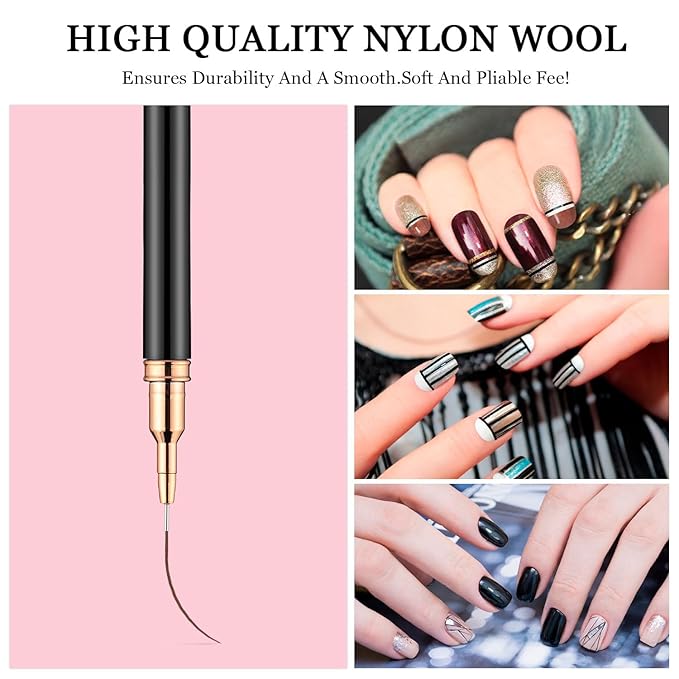 6Pack Nail Art Liner Brushes,Dual-Ended Nail Art Brush for Poly Extension Sculpture Gel, Nail Dotting Drawing Tool For Long Lines, Thin Details, Fine Drawing Sizes 5/8/11/19/24mm