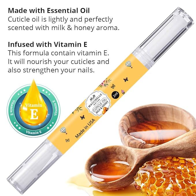 Maccibelle Pure Cuticle & Nail Oil Pen 2ml Heals Dry Cracked Cuticles (Milk & Honey + Pomegranate)