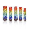 LOVFUL Press on Nails Rainbow | Handmade with Full Covered Crystals | Reusable Fake Nails | Square Long 2.2 in | H90-S