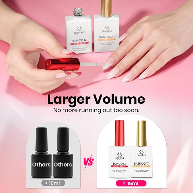 Beetles HEMA-Free Gel Top and Base Coat 15ml, TPO Free No Wipe Clear Glossy Gel Nail Polish Set Long Lasting Soak Off UV Lamp Upgraded Safe Low-Sensitivity Formula Nail Gifts for Women