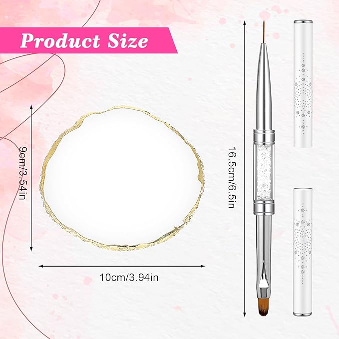 Dual Ended Nail Art Brushes Resin Palette Set Hard Gel French Tip Nail Drawing Liner Brush with Nail Polish Mixing Palettes Display Board Cosmetic Mixing Tools for Makeup Salon DIY Design Use