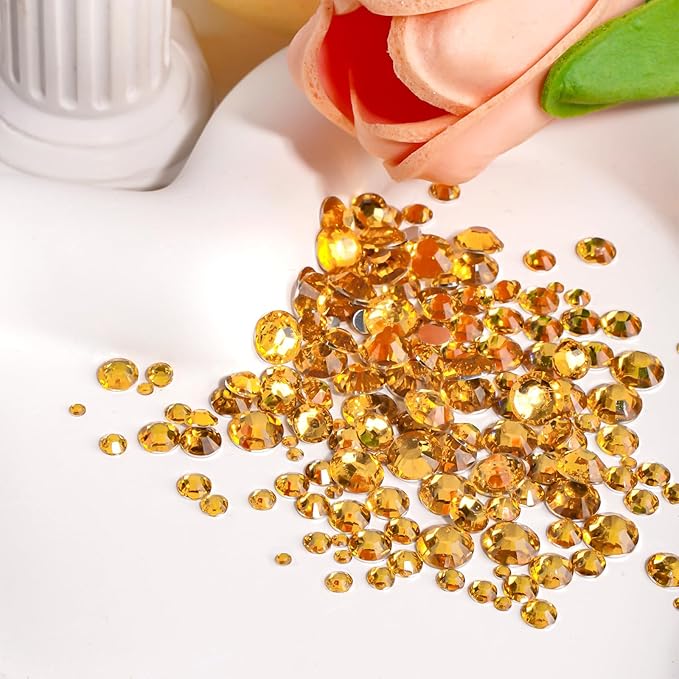 Canvalite 3348Pcs Gold Rhinestones Flatback Gems, Nail Rhinestones Nail Art Gems with Jewelry Glues, Pick Up Tweezers and Rhinestone Picker Dotting Pen, Nail Art Tools for Nails, Clothes, Face, Craft