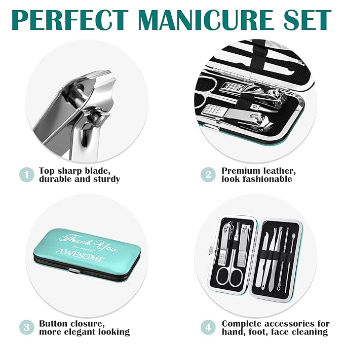 Therwen 24 Sets Mother's Day Gift Manicure Set Stainless Steel Nail Clippers 8 in 1 Grooming Nail Kit Employee Appreciation Gift Professional Pedicure Tool for Women Coworker Personal Care(Sky Blue)