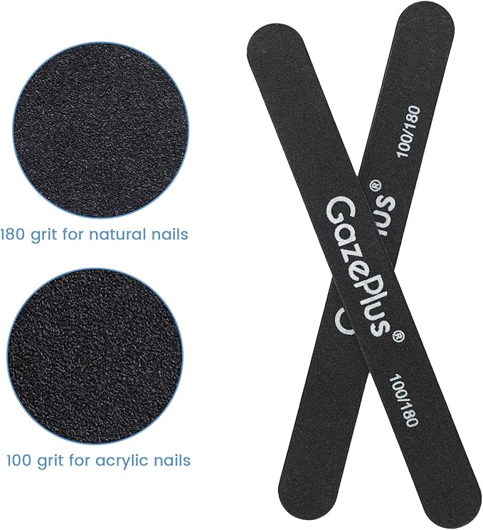 Nail Files, 24 PCS Fingernail Files 7" Long 100/180 Grit Emery Boards for Nails Professional Nail File Bulk Washable Suitable for Both Acrylic and Natural Nails Black