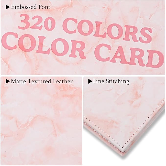 320 Nail Color Book,with 480 Flase Tips & 1-400 Number Sticker Labels,Leather Professional Nail Color Swatches Book for Polish UV Gel(Pink)