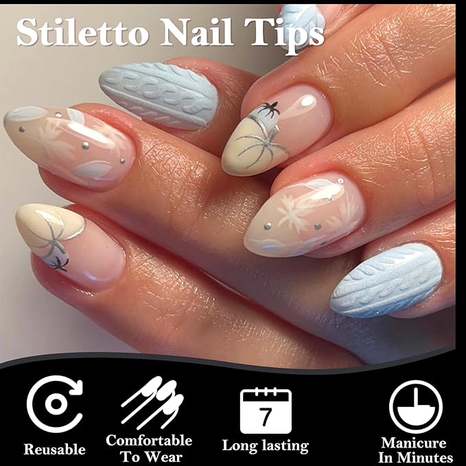 AddFavor Short Stiletto Gel Nail Tips, 240pcs Acrylic Nail Tips Full Cover Clear Press on Nails False Tips for Nail Extension, 12 Sizes Short Fake Nails