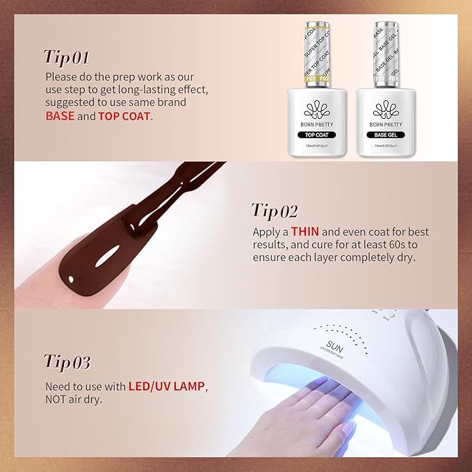 Born Pretty Fall Winter Gel Nail Polish Burgundy Wine Red Caramel Brown Coffee Autumn Gel Polish Set Gel Nail Kit Nail Art Manicure Collection 6PCS 7ML