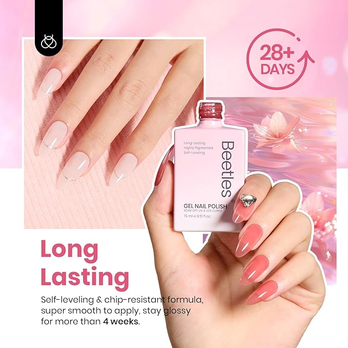 Beetles Nude Gel Nail Polish Set - 6 Colors Hema Free Summer 15ML Jelly Gel Polish Neutral Nude Pink Milky White Sheer Translucent Effect Full Size Soak Off UV Salon Colorful Bottle Gel Gift for Women